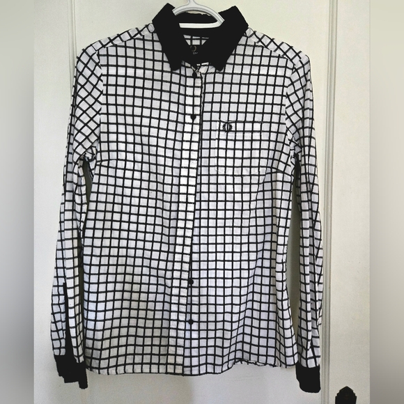 Fred Perry Tops - Fred Perry Women's White Window Pane Long Sleeve Shirt Preppy Checkered